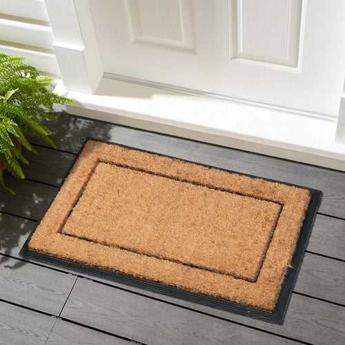 OnlyMat Plain Natural Coir Doormat with Rubber Moulded Border and Backing Mat (60cm x 90cm x 2 cm)