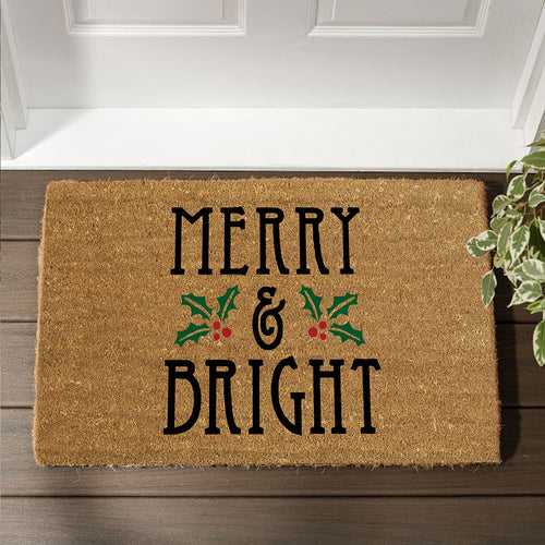 OnlyMat Merry & Bright Christmas Theme Printed Natural Coir Door Mat