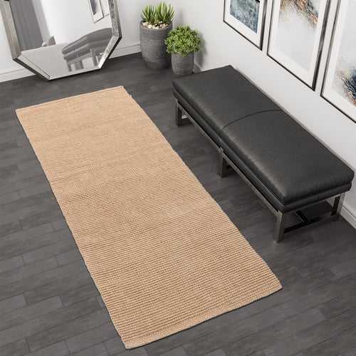 OnlyMat Natural Thin Eco-Friendly Handwoven Jute Long Runner Rug for Bedside / Living Room Decor