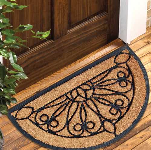 OnlyMat Half Moon Doormat, Natural Coir Surface and Rubber Moulded Border and Backing Mat (60cm x 90cm x 2 cm)