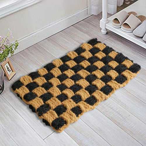 OnlyMat Black & Natural CrisCross Knotted Coir Mat - 100% Natural Handloom Coir - Indoor / Outdoor