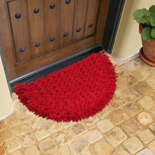 OnlyMat Sunrise Design Red Colour 100% Natural Coir Handloom Semi Circle Coir mat - Indoor / Outdoor