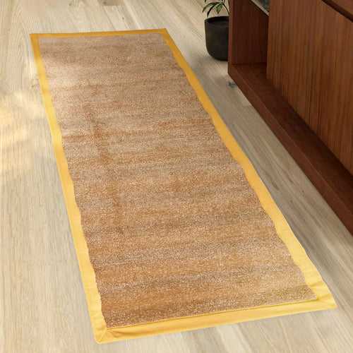 OnlyMat Long Beige Colour Luxury Soft Bedside Runner / Yoga / Prayer Mat with Cotton Border Oblong