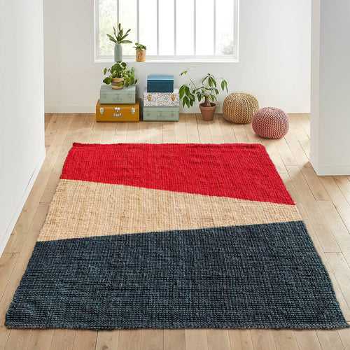 OnlyMat Designer Handwoven Jute Carpet with Red, Black and Bleach colours