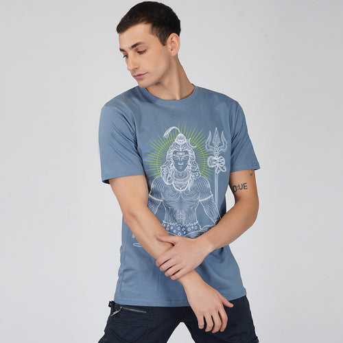 Shiva Power Round Neck Half Sleeve Ocean Blue Color T-Shirt