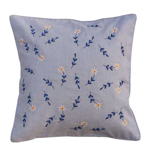 Daisies on Blue Cushion Cover