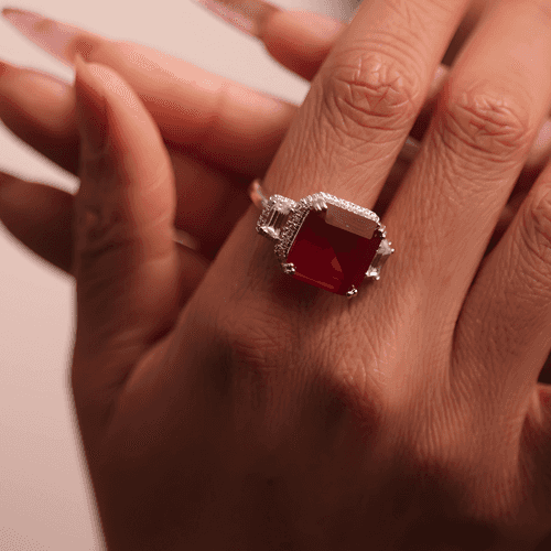 Crimson Elegance Cocktail Ring