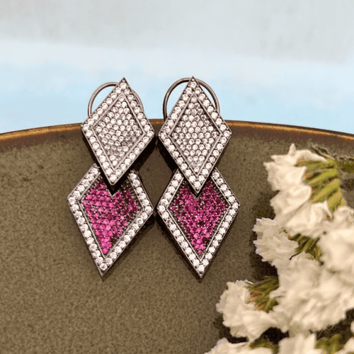 Pink and White Diamond-Shaped Studs