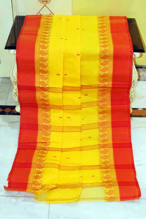 Bengal Handloom Cotton Saree in Yellow and Red