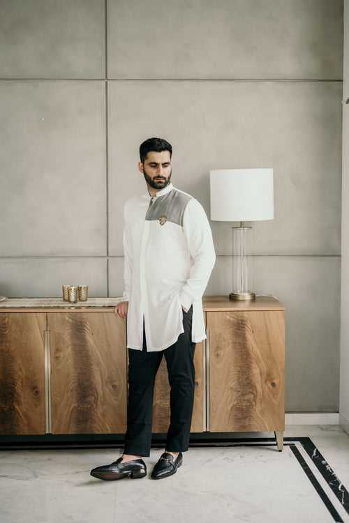 Ivory Grey Embellished Shirt Kurta