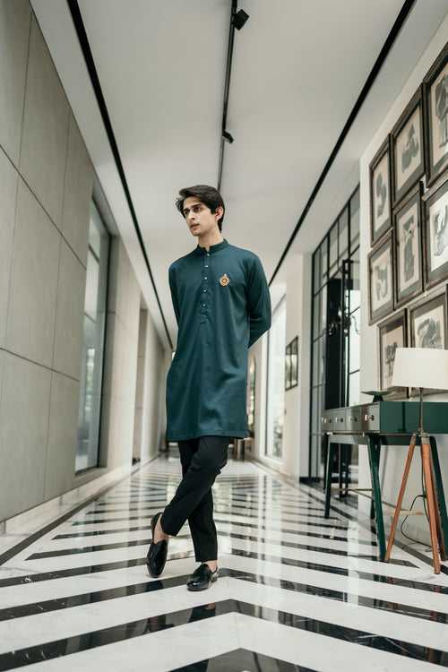 Bottle Green Embellished Short Kurta