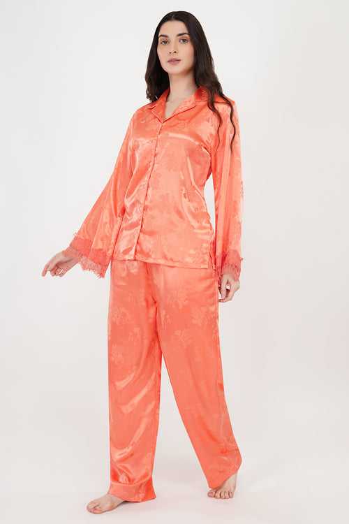 Pooh | Floral Orange Jacquard Loungewear Set