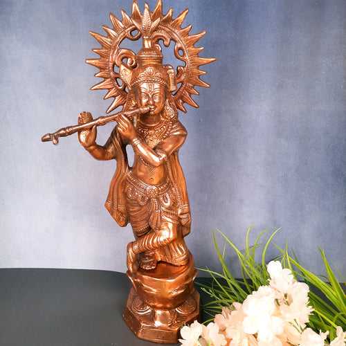 Krishna Statue | Shri Krishna Idol Playing Flute Design | Lord Krishna Murti - for Home, Living Room, Office, Puja , Entrance Decoration & Gifts - 21 Inch