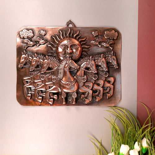 Sun God with 7 Running Horses Wall Decor | Surya Dev With Seven Horse Metal Wall Hanging  - For Vastu, Home, Living Room, Bedroom, Hall, Entrance Decor - 15 Inch