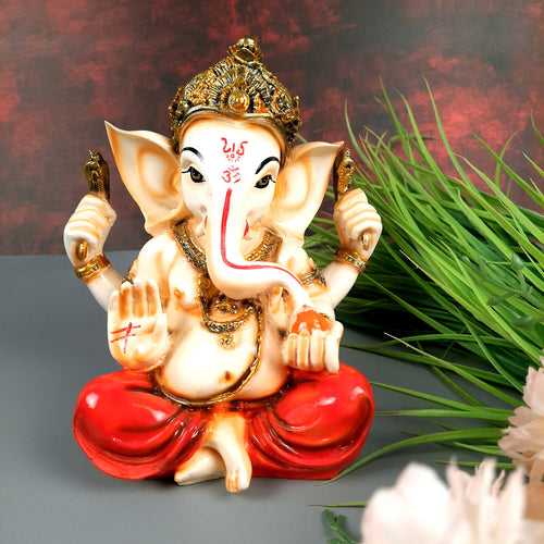 Ganesh Idol | Lord Ganesha Statue Murti - For Puja, Home & Entrance Living Room Decor & Gift - 7 Inch