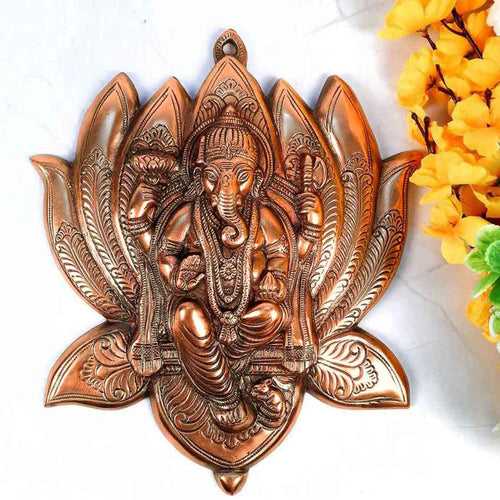 Ganesh Idol Wall Hanging | Lord Ganesha With Lotus/Kamal Wall Statue Decor - For Puja, Home, Entrance, Living Room & Gift - 17 Inch