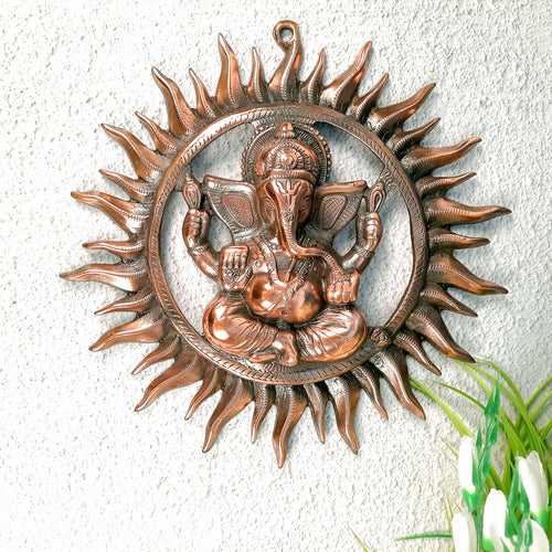 Ganesh Wall Hanging Murti | Ganesha Wall Statue With Sun - for Home Entrance & Main Door |Religoius & Spiritual Wall Art - For Puja, Living Room Decor & Gift-15 Inch