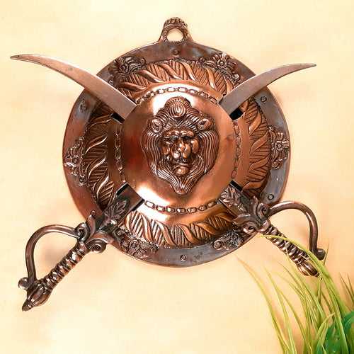 Dhal Talwar Wall Hanging Set | Sword & Shield Wall Mount - Lion Design -  For Home, Living Room, Wall Decor & Gifts - 12 Inch