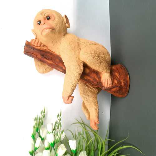 Monkey Hanging on Tree Branch Statue Wall Hanging | Animal Showpiece - For Garden Decor, Home, Living Room, Kids Room & Gifts - 12 Inch