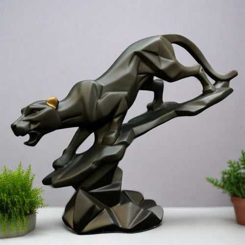 Black Panther Jaguar Showpiece | Tiger Animal Figurines Geometric Sculpture - for Home Decor Living Room Bedroom Table Top Decoration & Gifts - 9 Inch