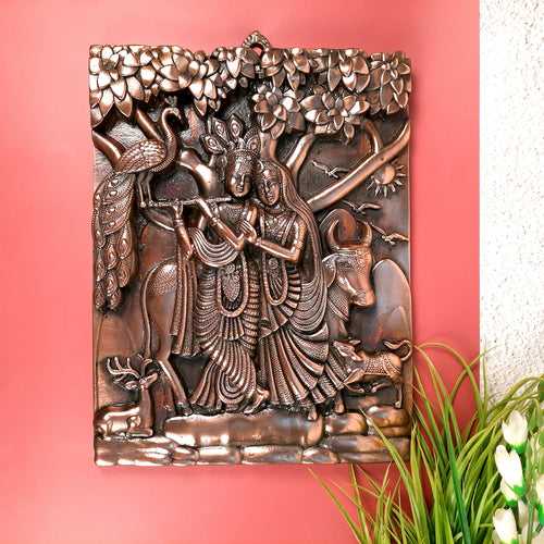 Radha Krishna Wall Hanging Idol | Krishan Playing Flute With Cow Wall Art - for Home, Living Room, Office, Puja, Entrance Decoration, Wedding Gift - 18 Inch