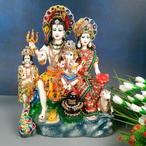 Shiv Parvati Ganesh & Kartikeya Statue | Shiv Parivar Idol Showpiece - for Home, Puja Room, Table Decor, Living room, Office Desk & Gift - 15 Inch