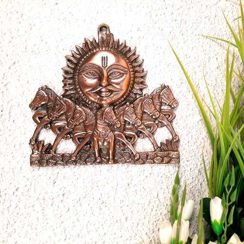 Sun God with Seven Running Horses Wall Hanging  | Surya Bhagwan With 7 Horse Wall Art - for Vastu, Home, Living Room, Entrance & Gift - 8 Inch