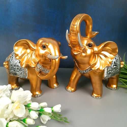 Elephant Statue Showpiece Set | Elephant Figurines for Vastu & Good Luck - for Home Decor, Living Room, Office Desk & Gifts