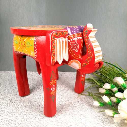 Side Table Cum Stool - Elephant Design | Wooden Small Stools for Keeping Lamp, Vases & Plants - for Home Decor, Corners, Sofa Side, Office & Gifts - 12 Inch