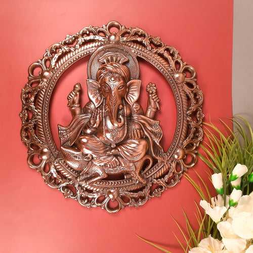 Lord Ganesh Wall Hanging Idol | Metal Ganesha Wall Statue Decor for Main Gate | Ganpati Murti for Home, Puja & Religious Decor & Gift - 18 Inch