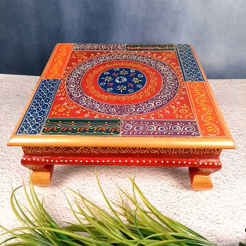 Puja Chowki Bajot| Wooden Choki For Sitting | Peeta For Home, living Room, Corner, Mandir Decoration & Gifts - 16 Inch