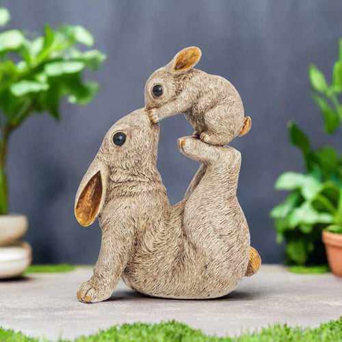 Rabbit Mother with Baby Statue Showpiece | Animal Decorative Figurines - for vastu, Home Decor Balcony Outdoor Indoor Office & Gifts - 10 Inch