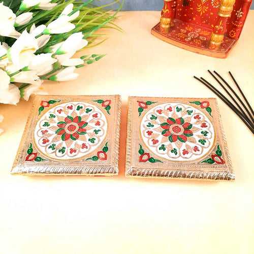 Pooja Chowki Bajot | Minakari Chauki Set - For Pooja, Festivals & Return Gifts (Pack of 2) 6 Inch