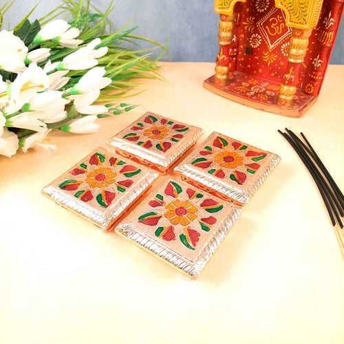 Pooja Chowki Bajot | Minakari Chauki Set - For Pooja, Festivals & Return Gifts - 4 Inch (Pack of 4)