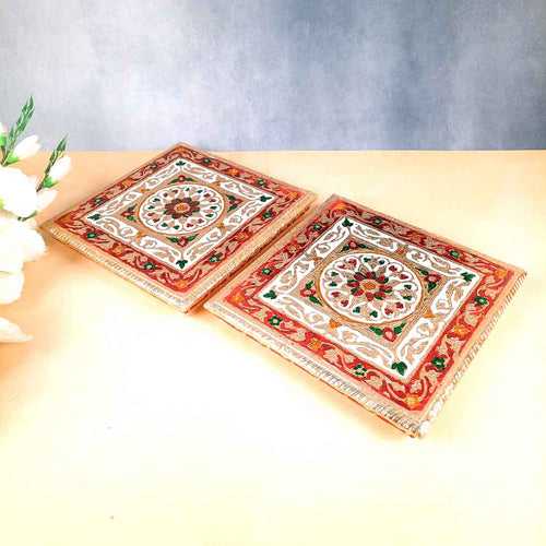 Pooja Chowki Bajot | Minakari Chauki Set - For Pooja, Weddings & Festivals (Pack of 2) 10 Inch