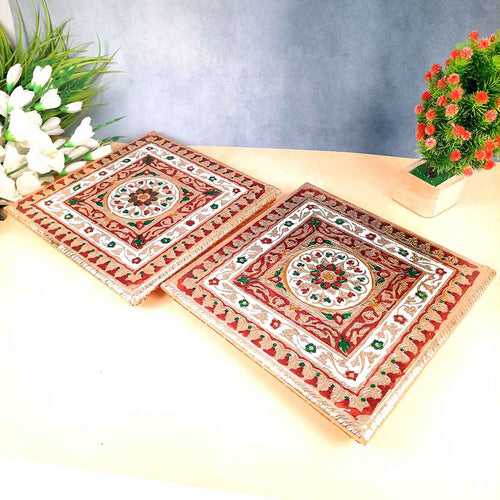 Pooja Chowki Bajot | Minakari Chauki Set - For Pooja, Weddings & Festivals (Pack of 2) 12 Inch