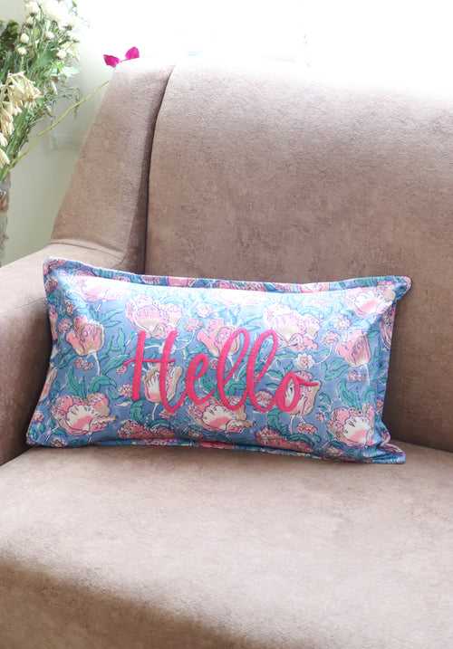 Hello - Block print Word Pillow cover - Pillows with saying - 12x20 inches