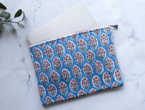 Block print Laptop sleeves - Laptop cover - Blue Summer - 13 inch, 14 inch & 15 inch