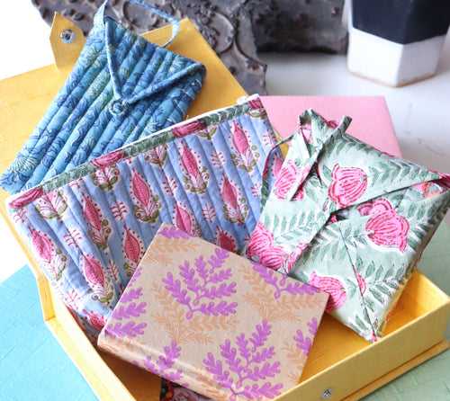 Mother's Day Eco-Chic Gift hamper - Hand Block Prints & Recycled Diary Set