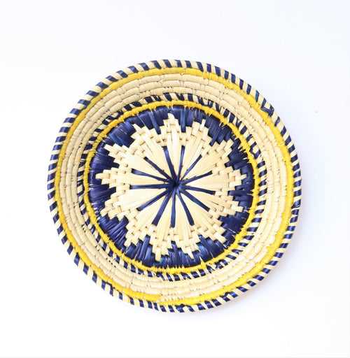 Decorative wall basket - Moonj grass basket - Wall basket for decor - Yellow and blue