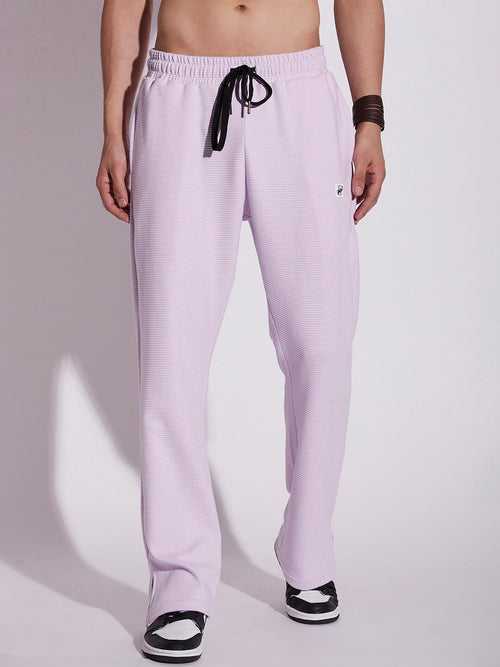 Lavender Textured Relaxed Fit Boot-Cut Pant