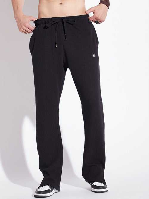 Black Textured Relaxed Fit Boot-Cut Pant