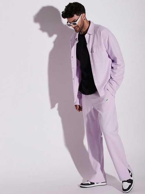 Lavender Pleated OverShirt And Pants Combo Set