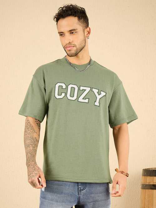 Mineral Green Cozy Embroidered Oversized Tshirt