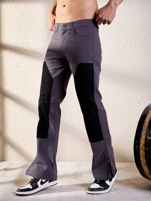 Grey Faux Suede Panel Trousers