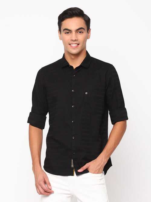 Slim Fit Black shirt with jacquard self pattern