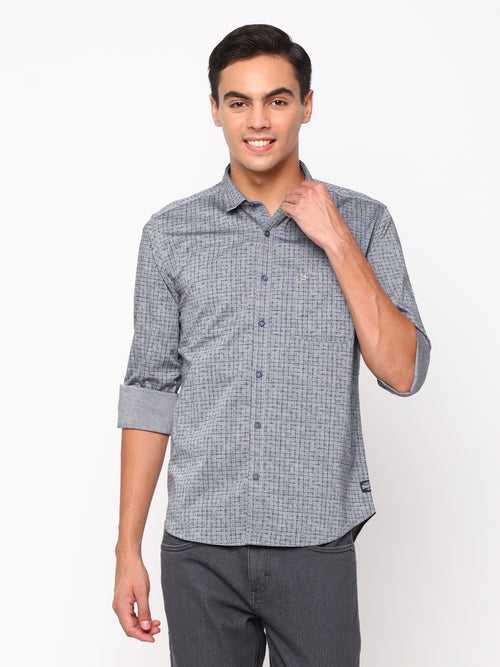 Slim Fit Grey Printed Shirt