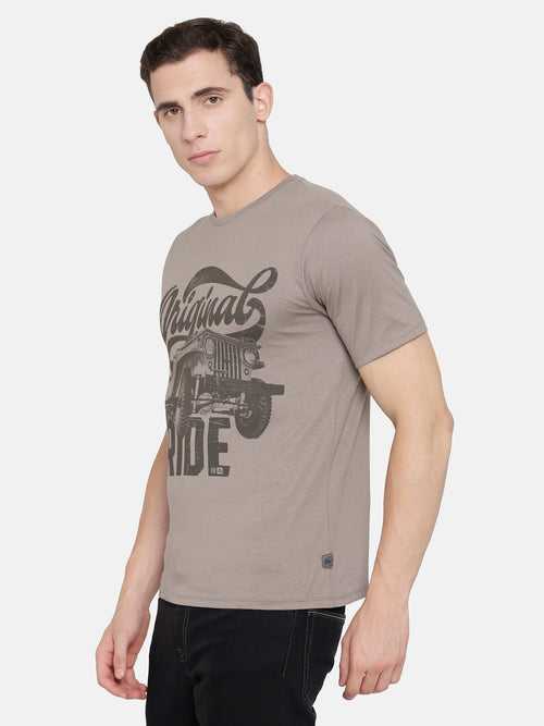 Light Brown Chest Printed T-Shirt