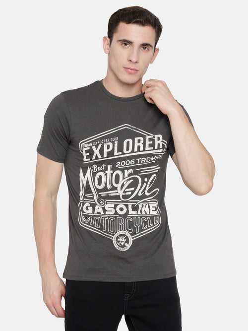 Charcoal Grey Chest Printed T-Shirt