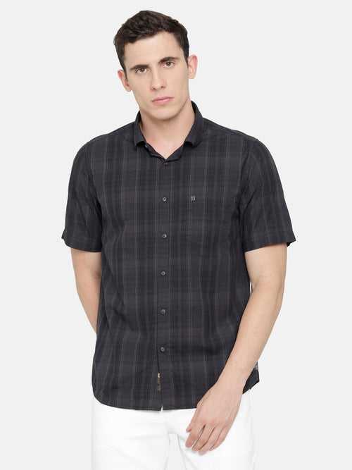 Charcoal Grey Checkered Shirt -Short Sleeve